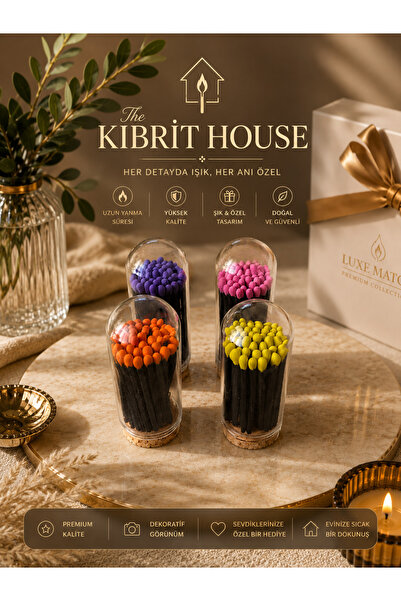 House 4’Lü The Kibrit Black Edition Renkli Dekoratif Kibrit Seti – Cam Tüp Ko...
