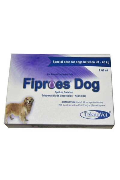 TEKNOVET Fiproes Dog 20–40kg – Tick & Flea Control Solution (3 Pipettes) From...
