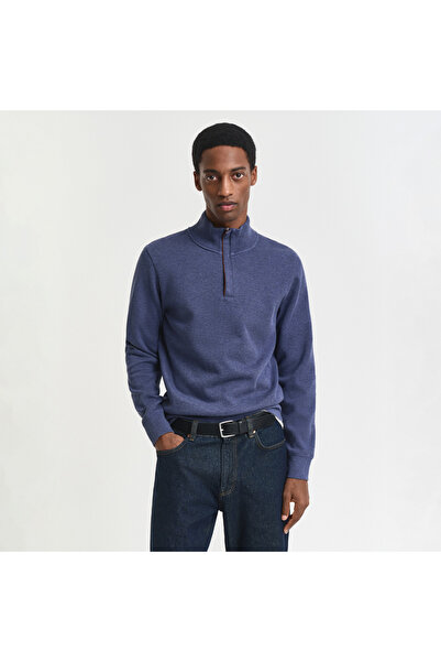 Gant Erkek Mavi Regular Fit Yarım Fermuarlı Sweatshirt