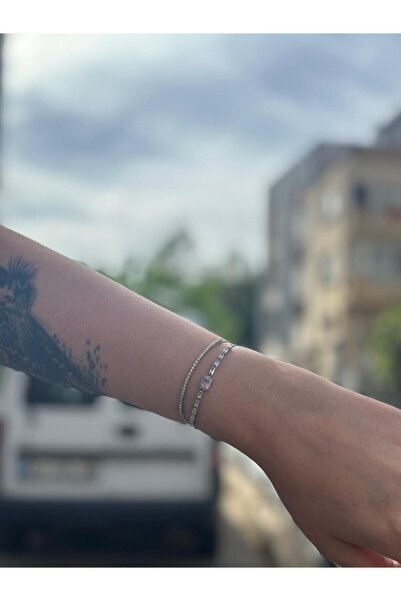 ROYAL SPARK İkili Set Pembe Zirkon Taşlı Baget Gümüş Kaplama Su Yolu Bileklik