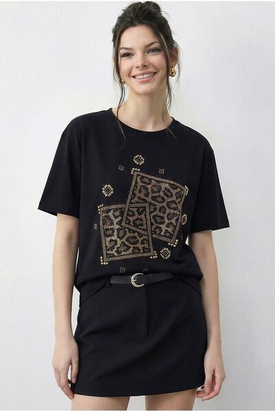 Hiccup Tricou LUCCI cu guler rotund și imprimeu geometric cu paiete