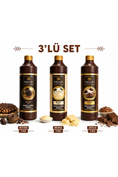 Callei Waffle & Krep Kreması 3'lü Set 1 KG x 3 (Bitter, Beyaz ve Sütlü Çikolata)