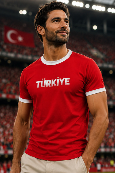 Valiberta Türkiye Garni Collared 100% Cotton National Team T-Shirt - Red