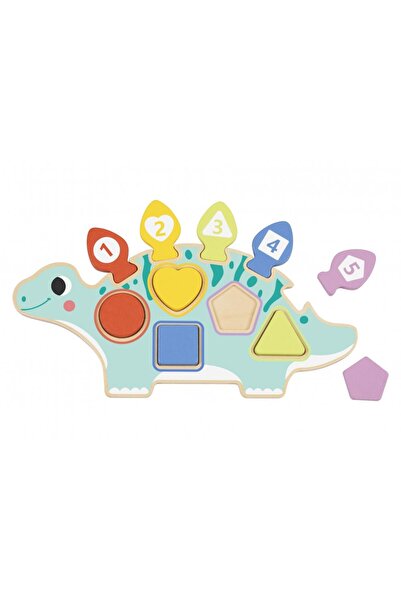 Hi Pando Puzzle educativ din lemn Dinozaur cu forme geometrice si numere