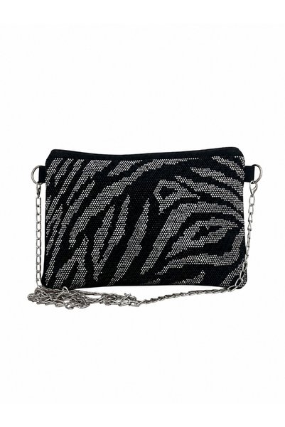 MODA Patterned Shiny Stone Embellished Evening Bag – Black Evening Dress Bag