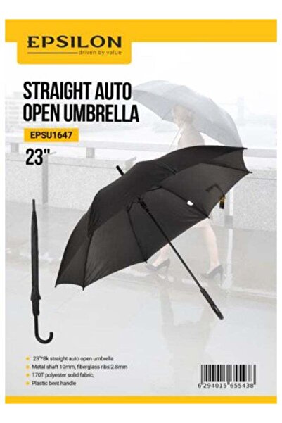 EPSİLON Straight Auto Open Umbrella EPSU1647, 23 Inch Wind Resistant, Black