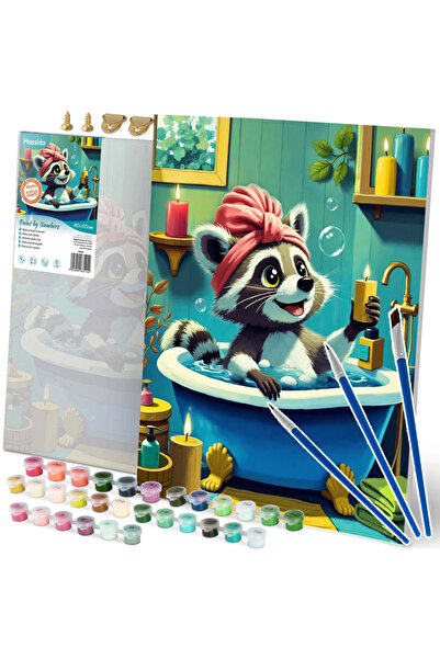 Massido Set pictura pe numere pentru copii/adulti 40x50cm Racoon cu 30 culori...