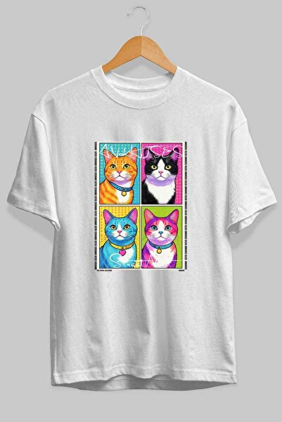 Ankhises For the Sake of Cats 119 Front Cat Printed White Oversize T-Shirt 10...