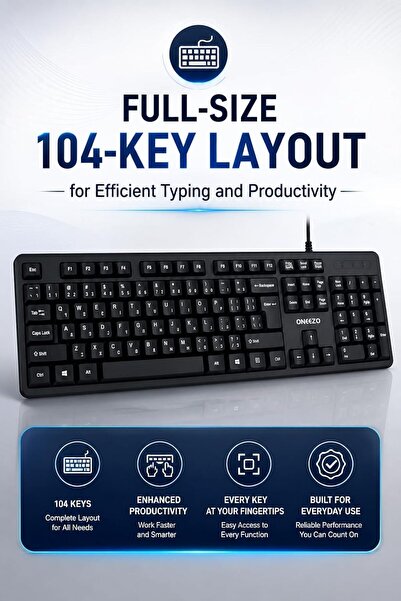 Generic لوحة مفاتيح سلكية USB طراز Ctrl 20، حجم كامل، 104 مفتاح، تخطيط إنجليز...