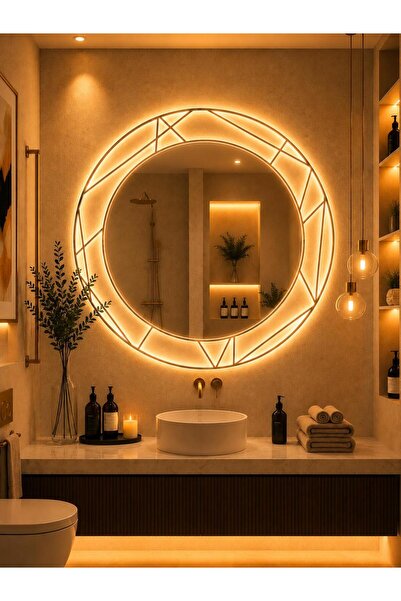 DKN Mirror Crystal Ring Yuvarlak LED Ayna - Dokunmatik Sensörlü Işıklı Banyo ...
