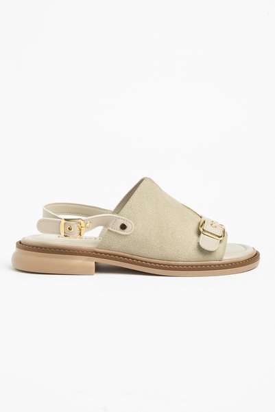 RİSSOLİ Women's Beige Suede Buckle Ankle Strap Sandals