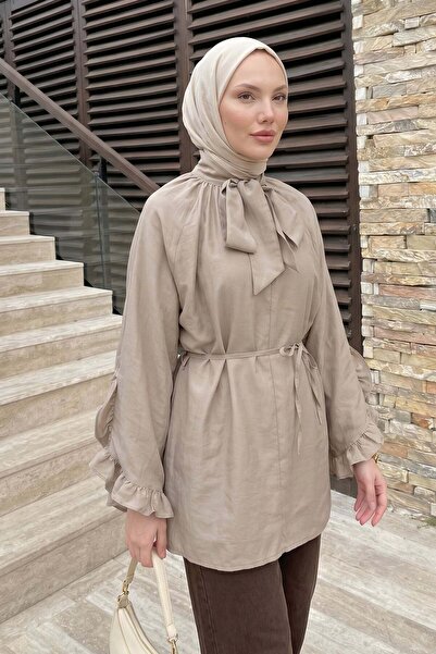 zhrcelebi Yaka Bağlamalı Tunik Y0059 - Taş Rengi