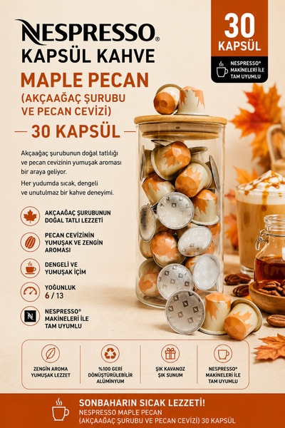 Nespresso Maple Pecan Kapsül Kahve 30 Adet + Cam Kutu Hediyeli