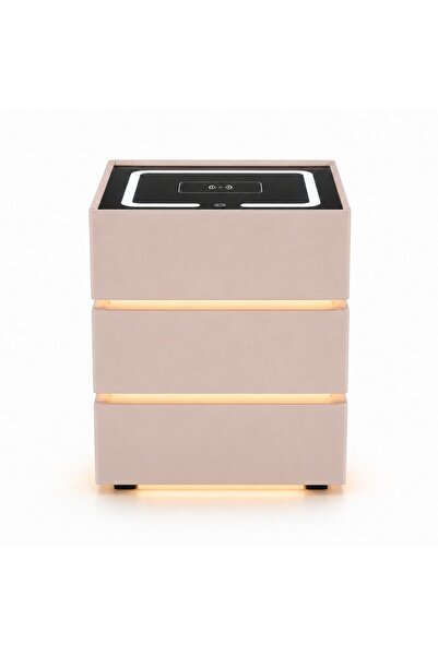 Zâna Casei Noptieră modernă roz cu lumină ambientală LED și încărcare wireless