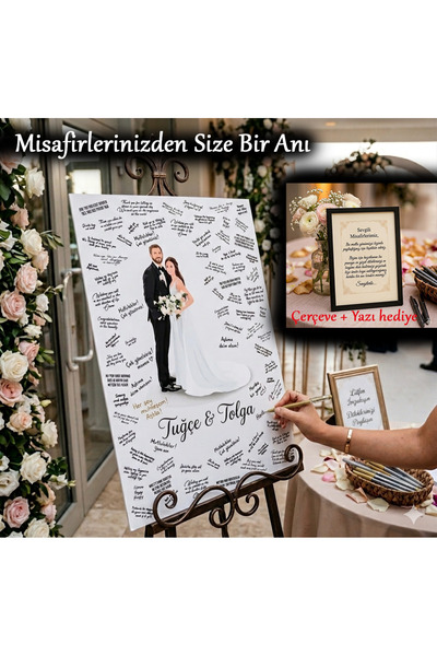 Atölyer Düğün Anı Panosu 50x70 cm Fotoğraflı Misafir Yazı ve Anı Panosu