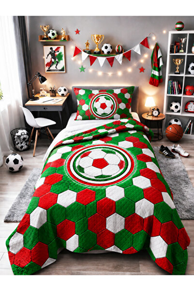 Bebişim Halı Green Red Fan Children's Room Single Pique Bedspread