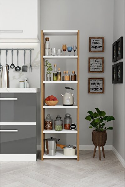 alpaevmobilya 150 Cm 5 Raflı Ahşap Açık Mutfak Dolabı Çok Amaçlı Organizer Ra...