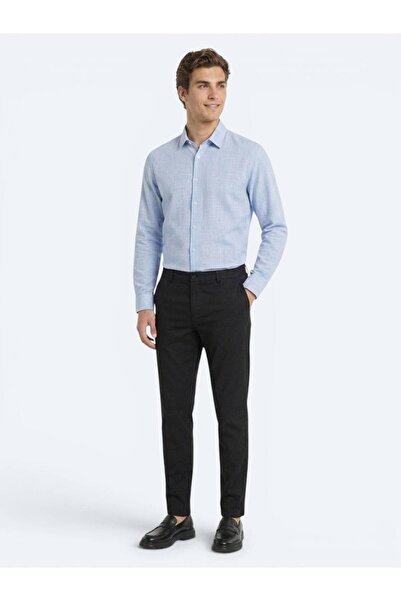 Kip Black Plain Woven Jogging Fit Casual 100% Linen Trousers