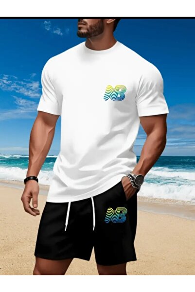 ELAN WEAR - Men's Printed Cotton T-Shirt and Shorts 2-Piece Set Oversize - Qu...