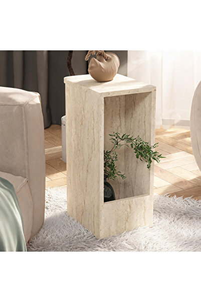 İNARCH DİZAYN Amon Yan Sehpa – Modern Dekoratif Yan Masa Traverten