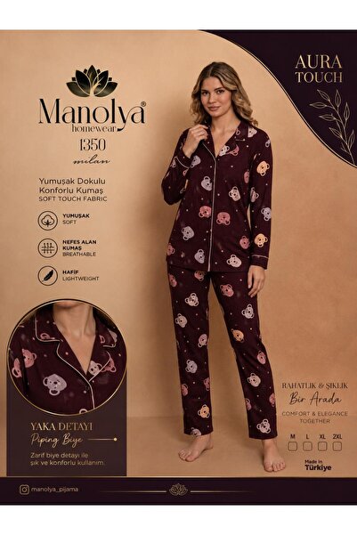 Manolya AURA TOUCH GÖMLEK YAKA KAŞKORSE UZUN KOLLU AYICIK DESENLİ PİJAMA TAKIMI