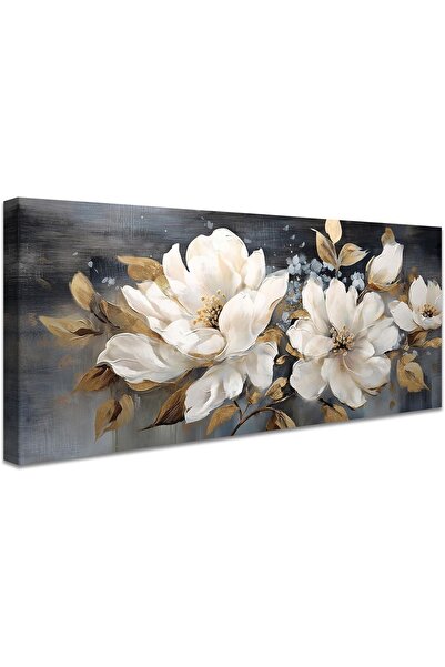 OEM Tablou pe pânză pentru perete 50x120 cm, cadru din lemn, bujori crem
