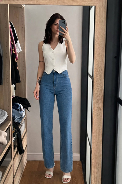 XRAY JEANS Women's High Waist 5-Pocket Loose Blue Jeans
