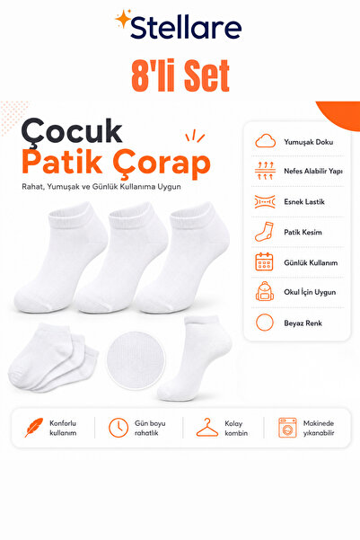 stellare Kids' white ankle socks 8-pack set - school socks, sports & everyday...