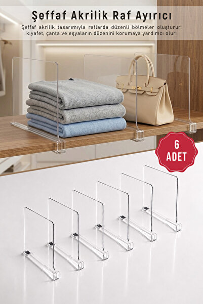 Mienda Home 6 Adet Çok Amaçlı Şeffaf Akrilik Dolap Raf Ayırıcı | Çanta Raf Dü...