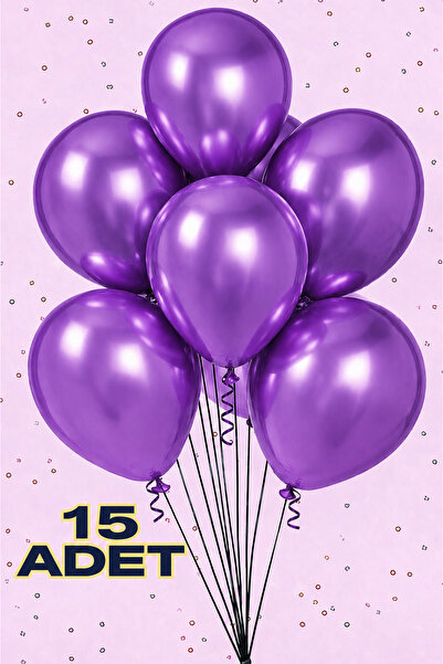 Renkli Party 15 Pcs Metallic Purple Shiny Balloons Birthday Celebration Ornam...