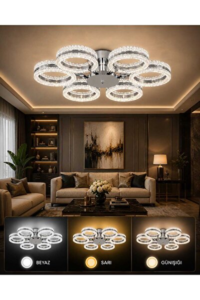 MAVERALİGHTİNG ALYA 6LI GOLD AVİZE 3 RENK LED ISIKLI SALON AVİZE OTURMA ODASI...