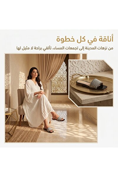 Dhiaa Walk صنادل نسائية مزينة باللؤلؤ والأحجار الكريمة - شباشب مسطحة بمقدمة م...