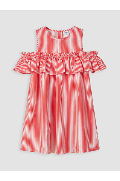 LC Waikiki Rochie de poplin cu dungi și guler rotund pentru fete