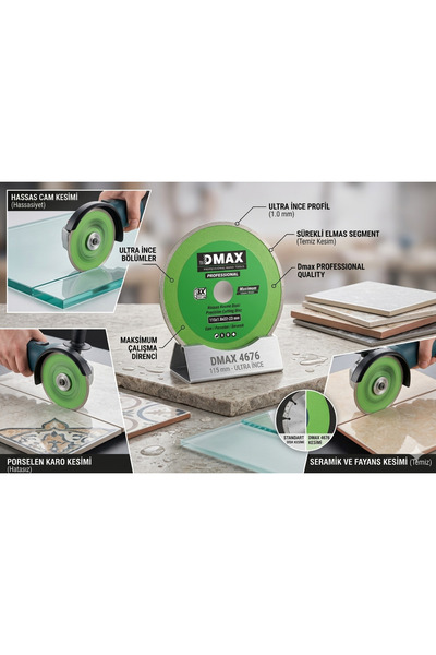 DMAX 4676 Cam Porselen Seramik Kesici Disk 115 mm Hassas Elmas Kesme Diski Ul...