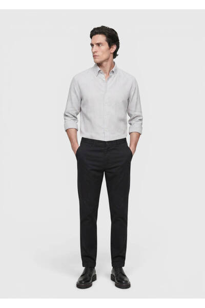 Ramsey Black Plain Woven Jogging Fit Casual Cotton Blended Pants