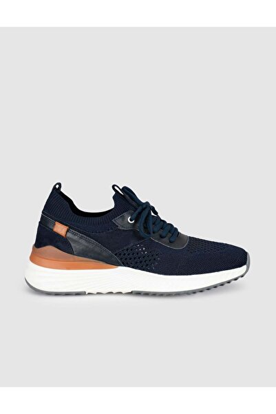 Cabani Navy Blue Knitwear Genuine Leather Men's Sneaker Shoes