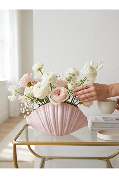 LALEZEN HOME Model Ceramic Glossy Pink Color Modern Large Size Vase