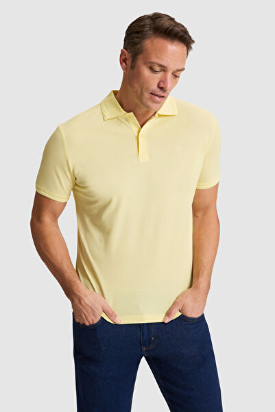 U.S. Polo Assn. Men's Light Yellow Regular Fit Polo Collar Basic T-Shirt 5032...