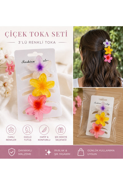 Green 3lü Renkli Lotus Çiçeği Mandal Toka
