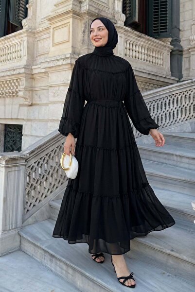 zenne Chiffon Ruffle Dress 9886 - Black
