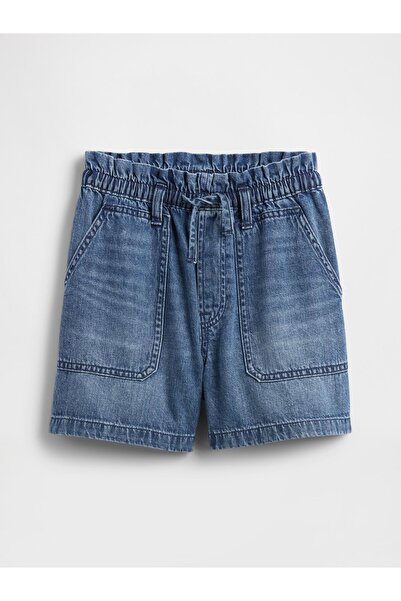 GAP Kız Çocuk Mavi High Rise Relaxed Pull-On Utility Şort