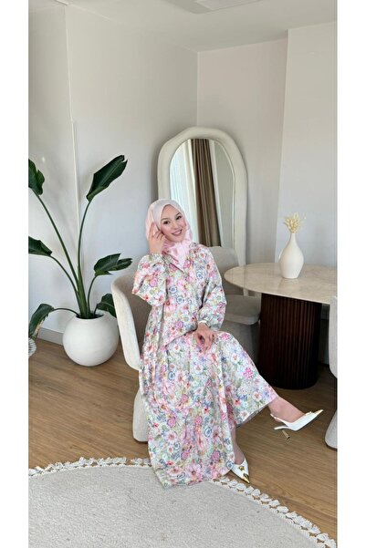 NİLNUR MODA فستان نسائي منقوش بأزرار أمامية من ماركة مانجو للموسم الجديد