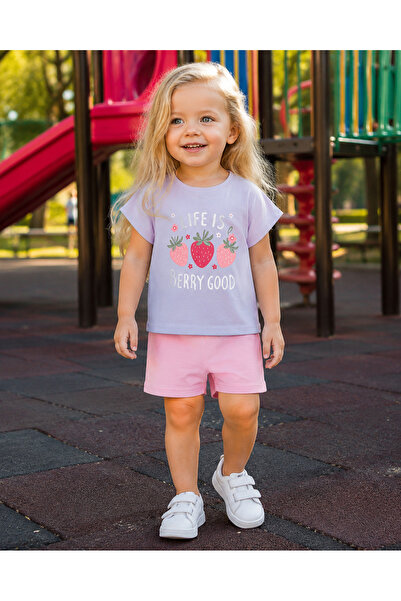 MBK GARDEN Girl's Strawberry Printed Shorts Summer Two-Piece Set 1-4 Years Old