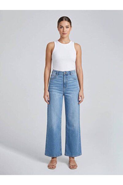 OEMS Women's High-Rise Wide-Leg Denim Jeans - Stretch Comfortable - 34