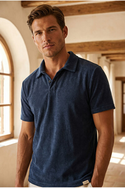 Katia&Bony Men's polo collar towel t-shirt navy blue