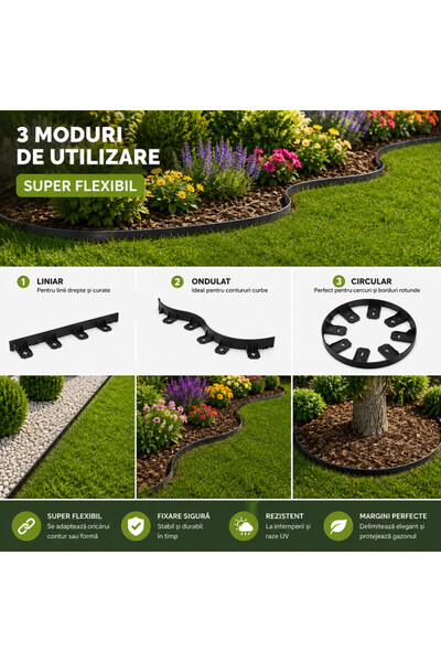 PROCART Separator de gazon super flexibil 100 cm x 4.5 cm, bordură de delimit...