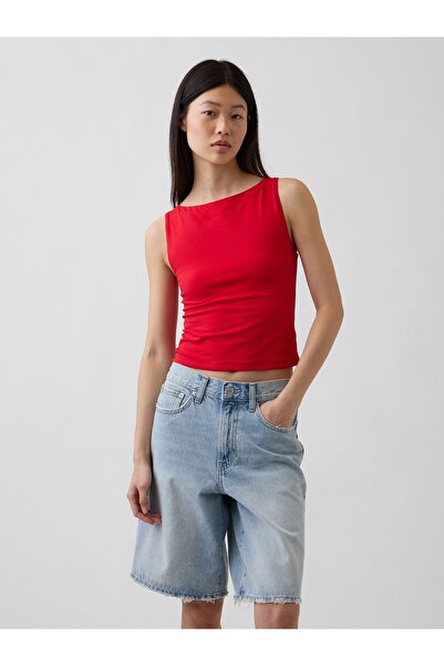 GAP Kadın Kırmızı CloseKnit Jersey Boatneck Crop Kolsuz Üst