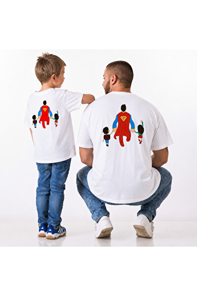 VODEXA Tricou supradimensionat Tată-Copil cu imprimeu SUPER DAD (Vândut indiv...