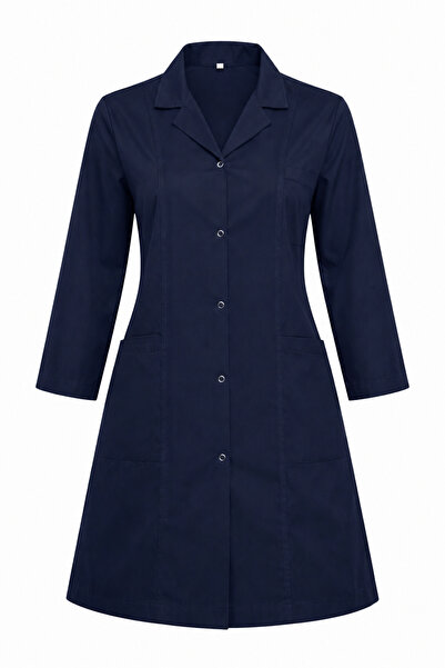 LOOKMT MODA Women's Navy Blue Long Sleeve Snap Fastener Doctor Nurse Gown