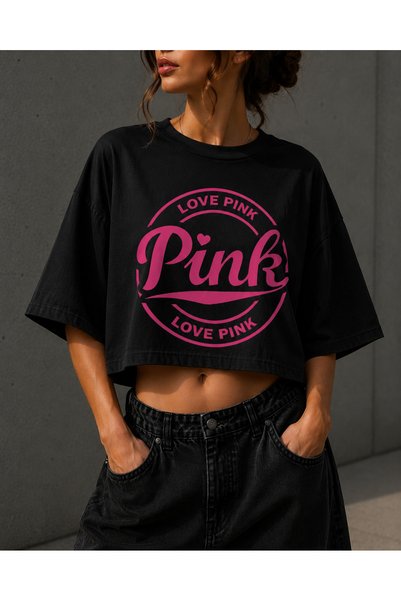 NUATEX Γυναικείο Oversize Crop με την επιγραφή Love Pink